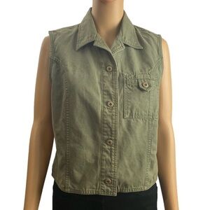 St. JOHN’S BAY MILITARY STYLE DISTRESSED DENIM KHAKI VEST DENIM JACKET M